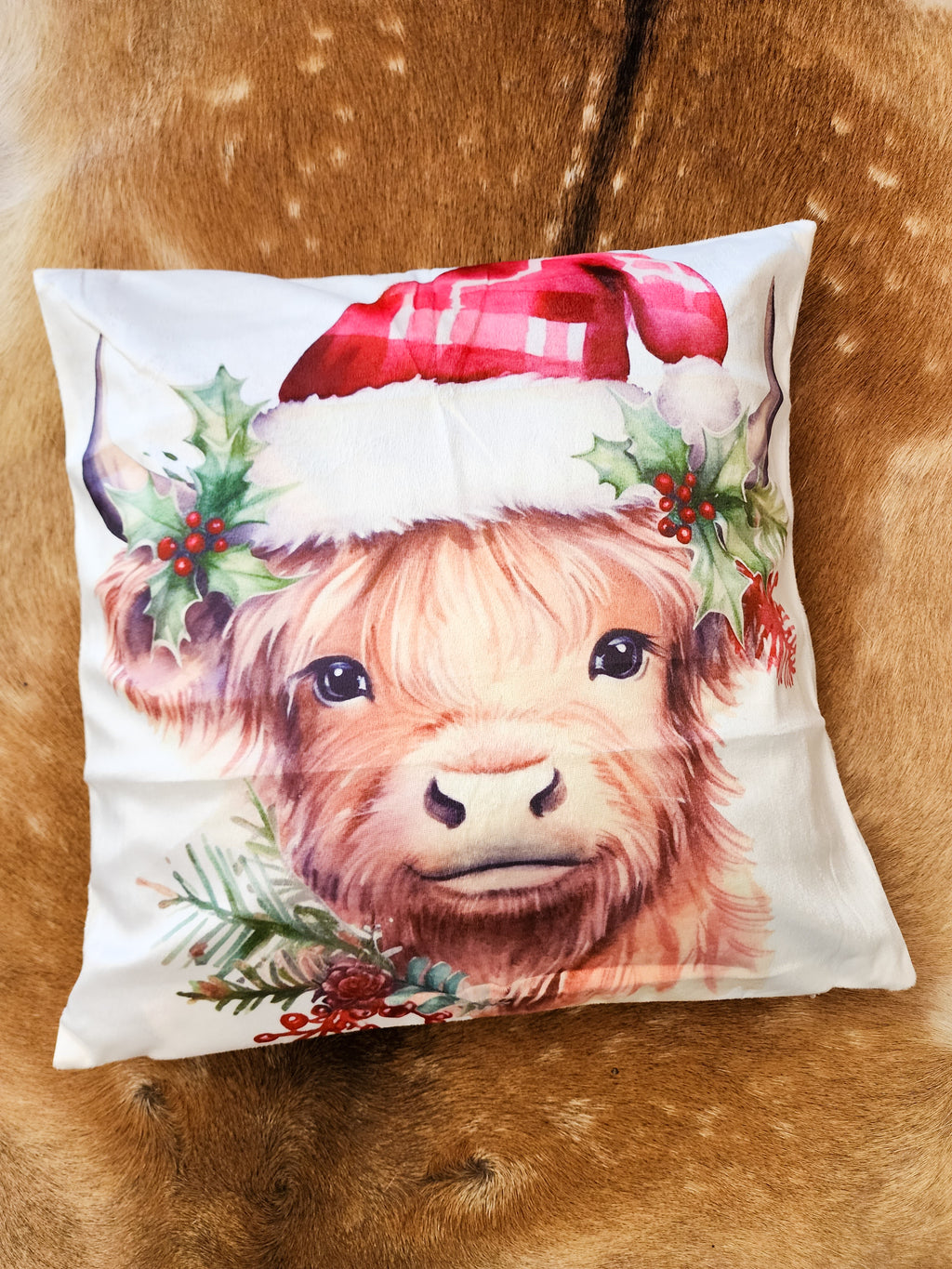"MOLLY" CHRISTMAS HIGHLAND COW CUSHION COVER