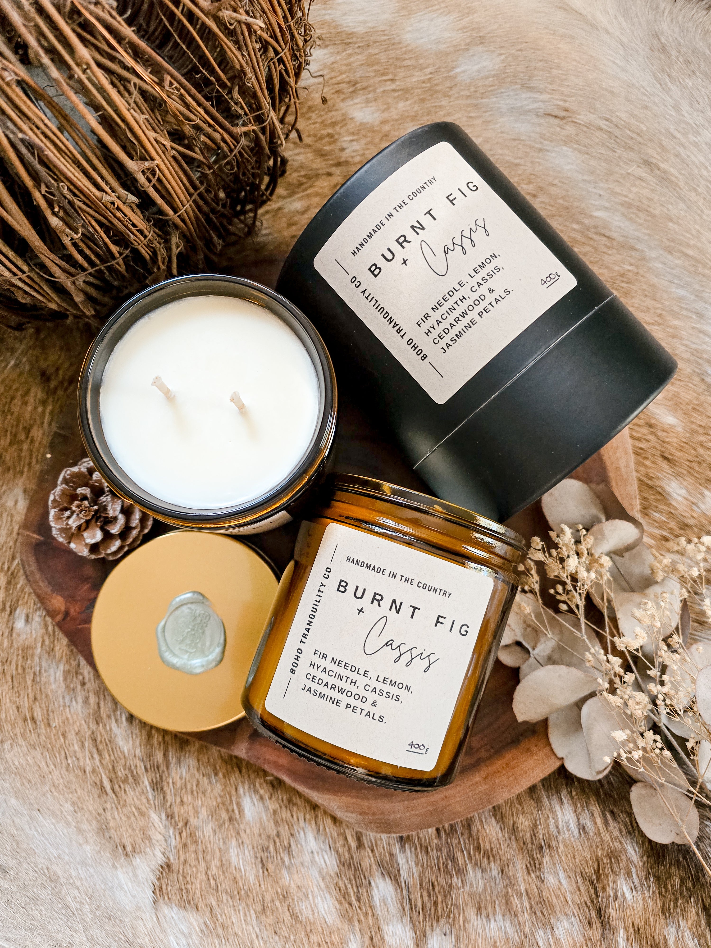 XL AMBER GLASS SCENTED CANDLE - BURNT FIG & CASSIS