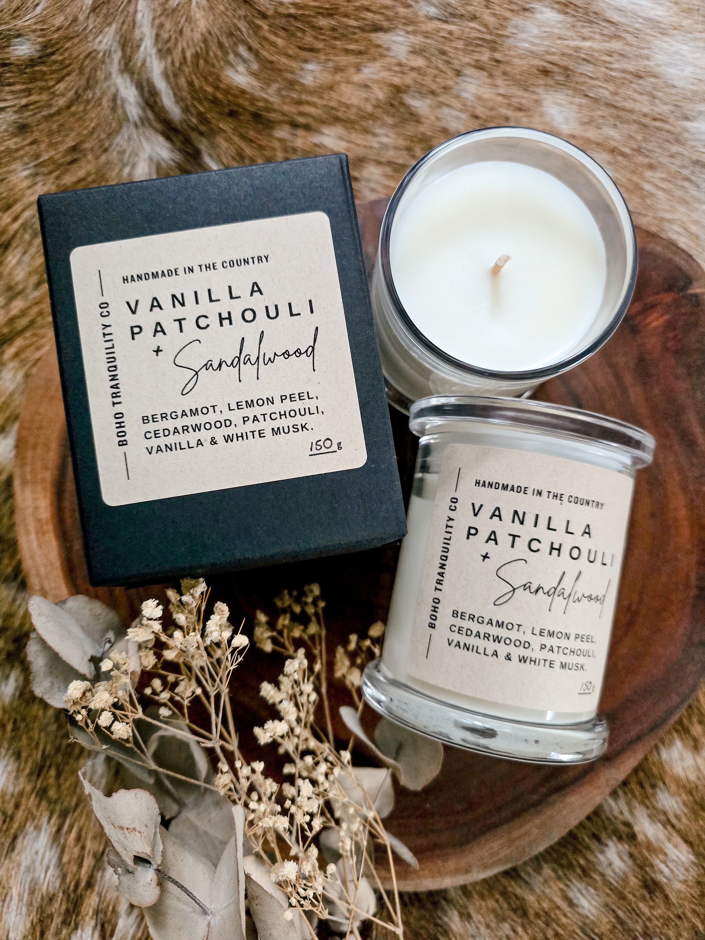 MEDIUM SCENTED CANDLE - VANILLA PATCHOULI & SANDALWOOD