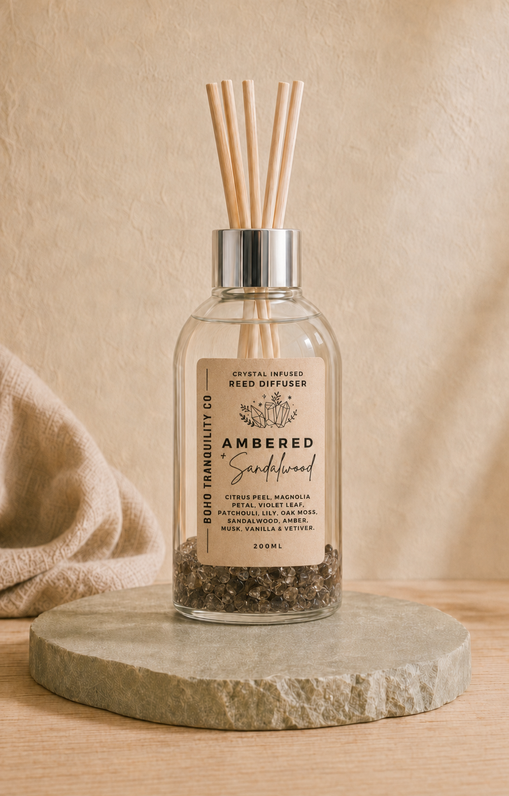CRYSTAL INFUSED REED DIFFUSER 200mL - SMOKEY QUARTZ