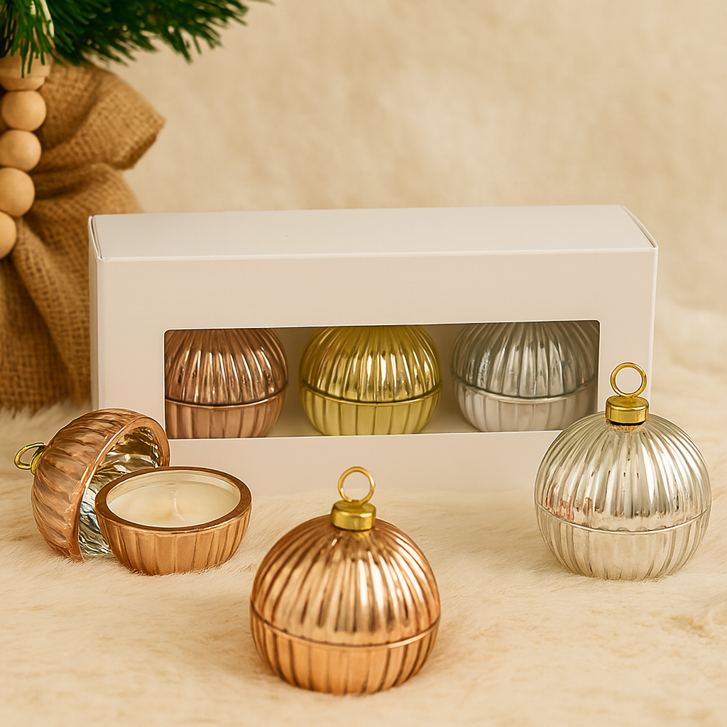 CHRISTMAS MINI BAUBLE SCENTED CANDLE - TRIO (box set)