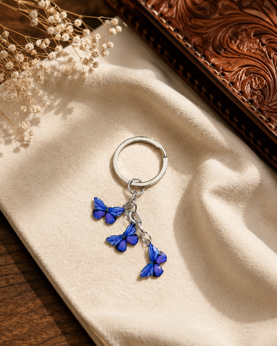 Butterfly Keychain (silver chain) - Purple