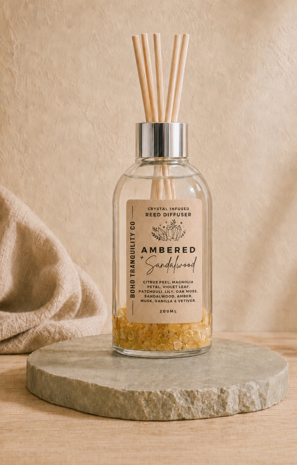 CRYSTAL INFUSED REED DIFFUSER 200mL - YELLOW AVENTURINE