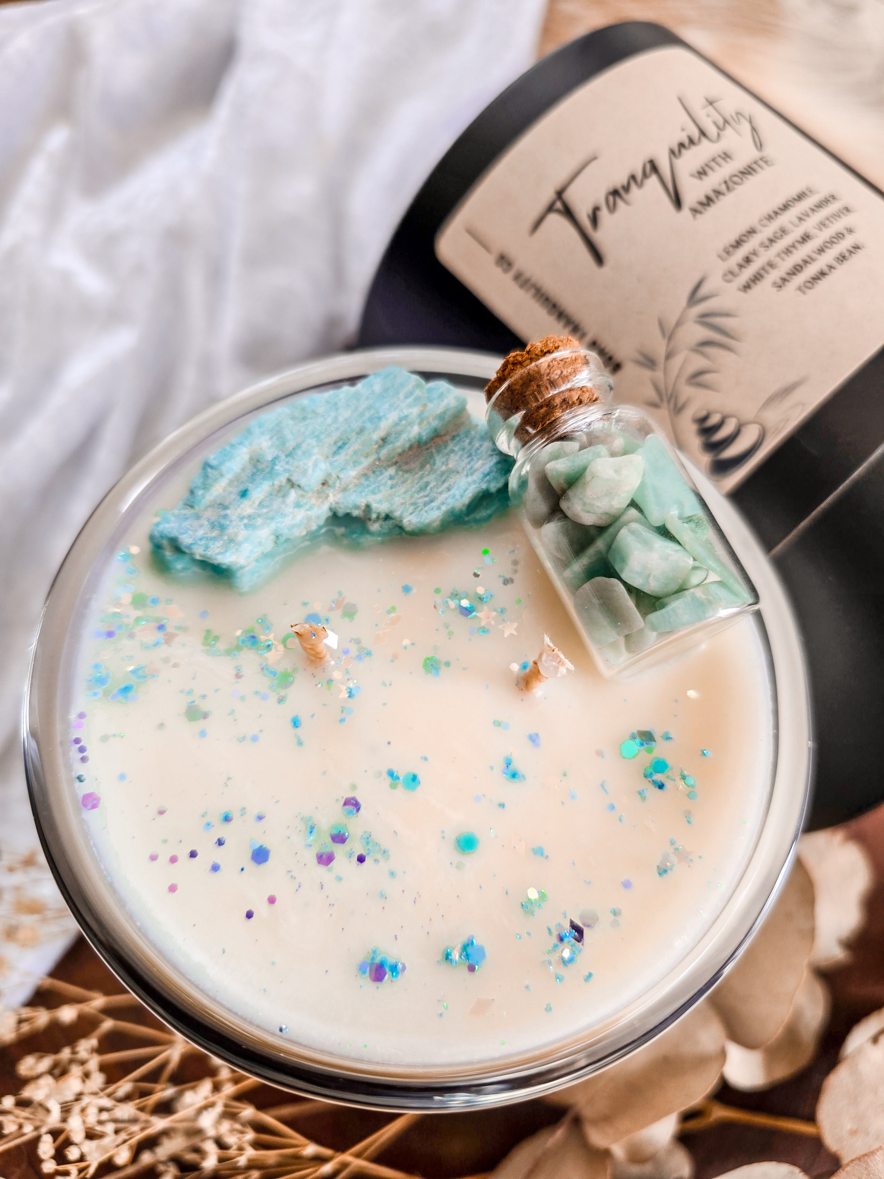 TRANQUILITY WITH AMAZONITE CRYSTAL CANDLE