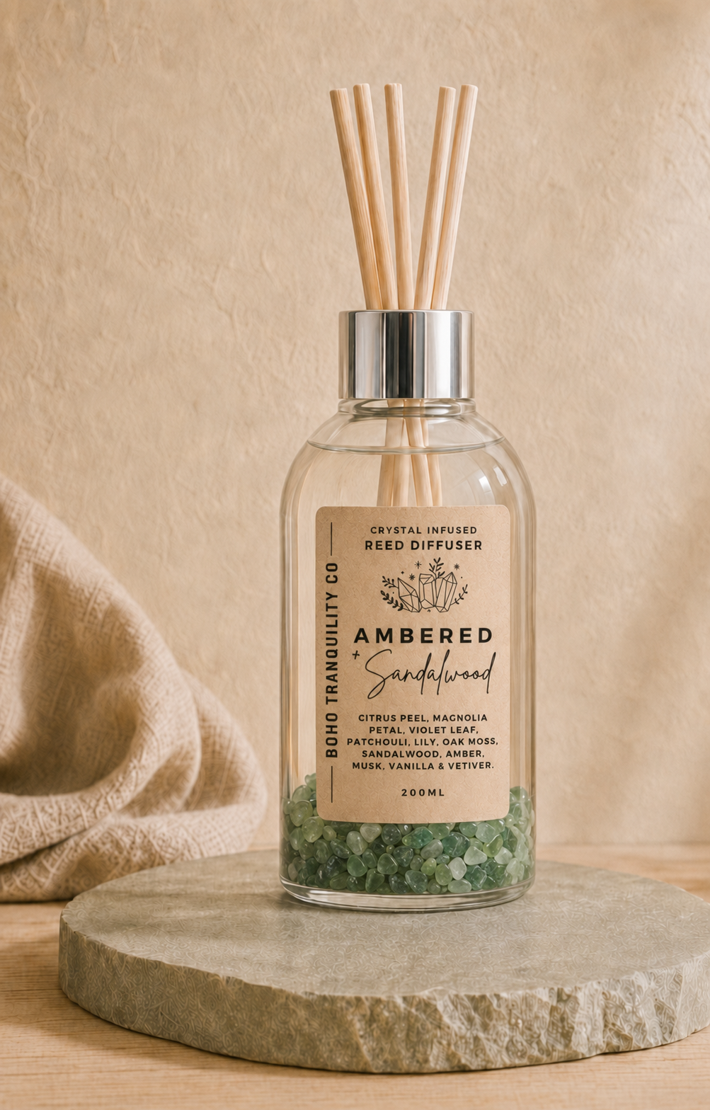 CRYSTAL INFUSED REED DIFFUSER 200mL - GREEN AVENTURINE