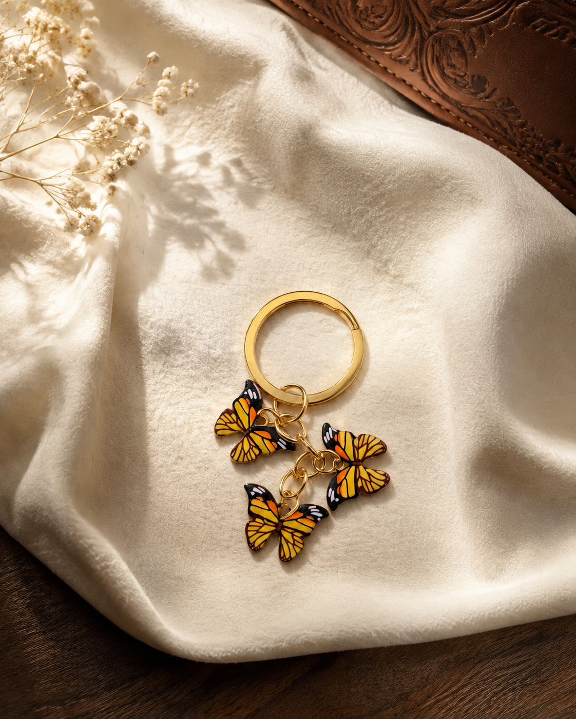 Butterfly Charm Keychain (gold chain) - Yellow