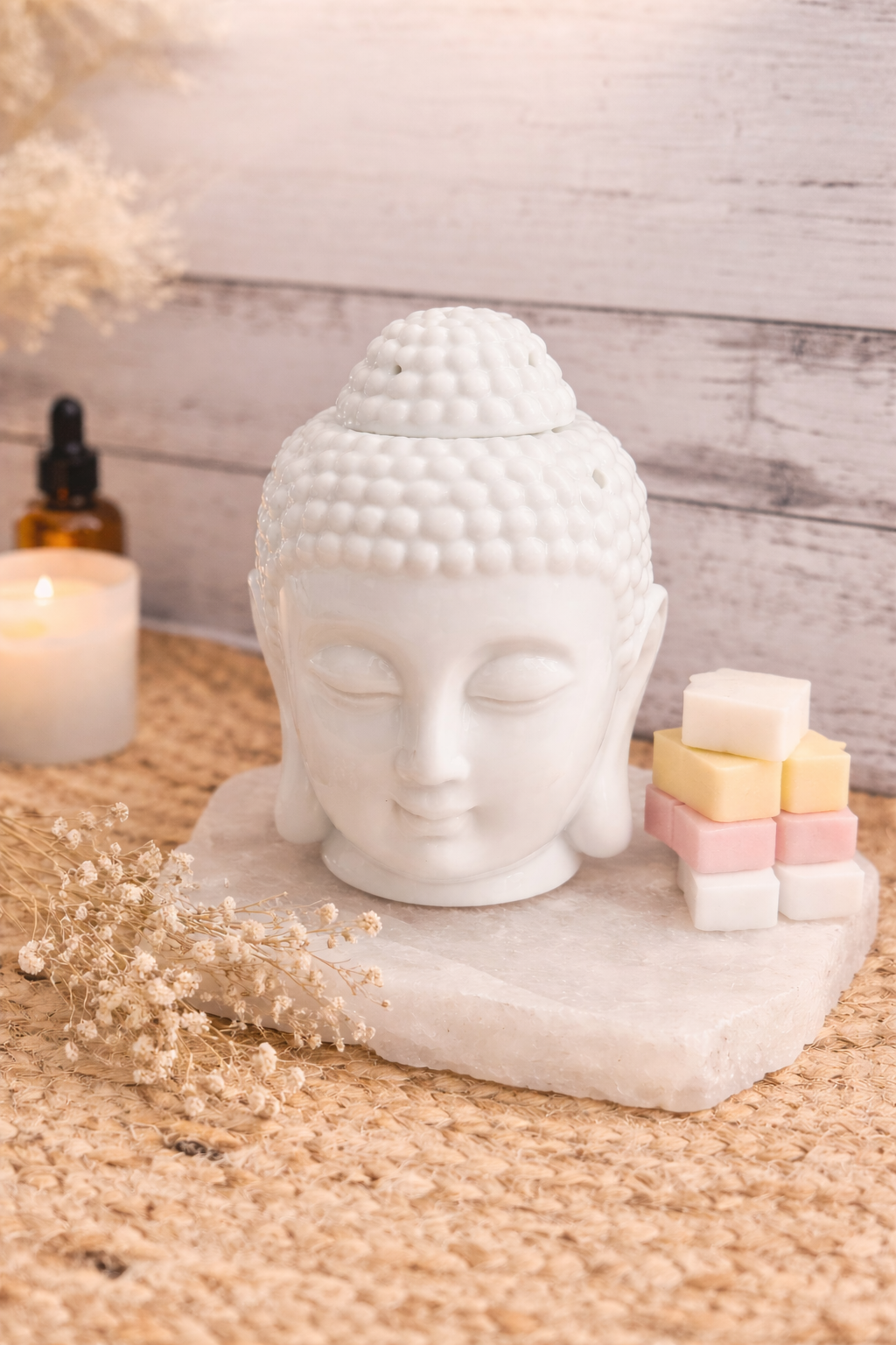 BUDDHA HEAD TEALIGHT WAX MELT WARMER (WHITE)