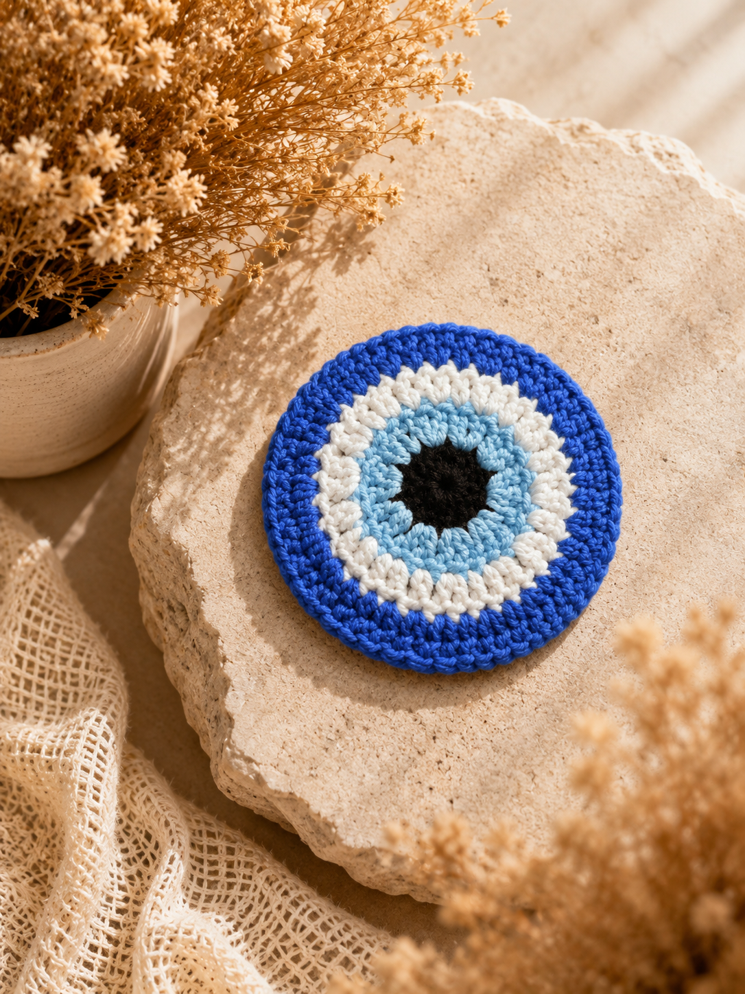 CROCHET EVIL EYE COASTER