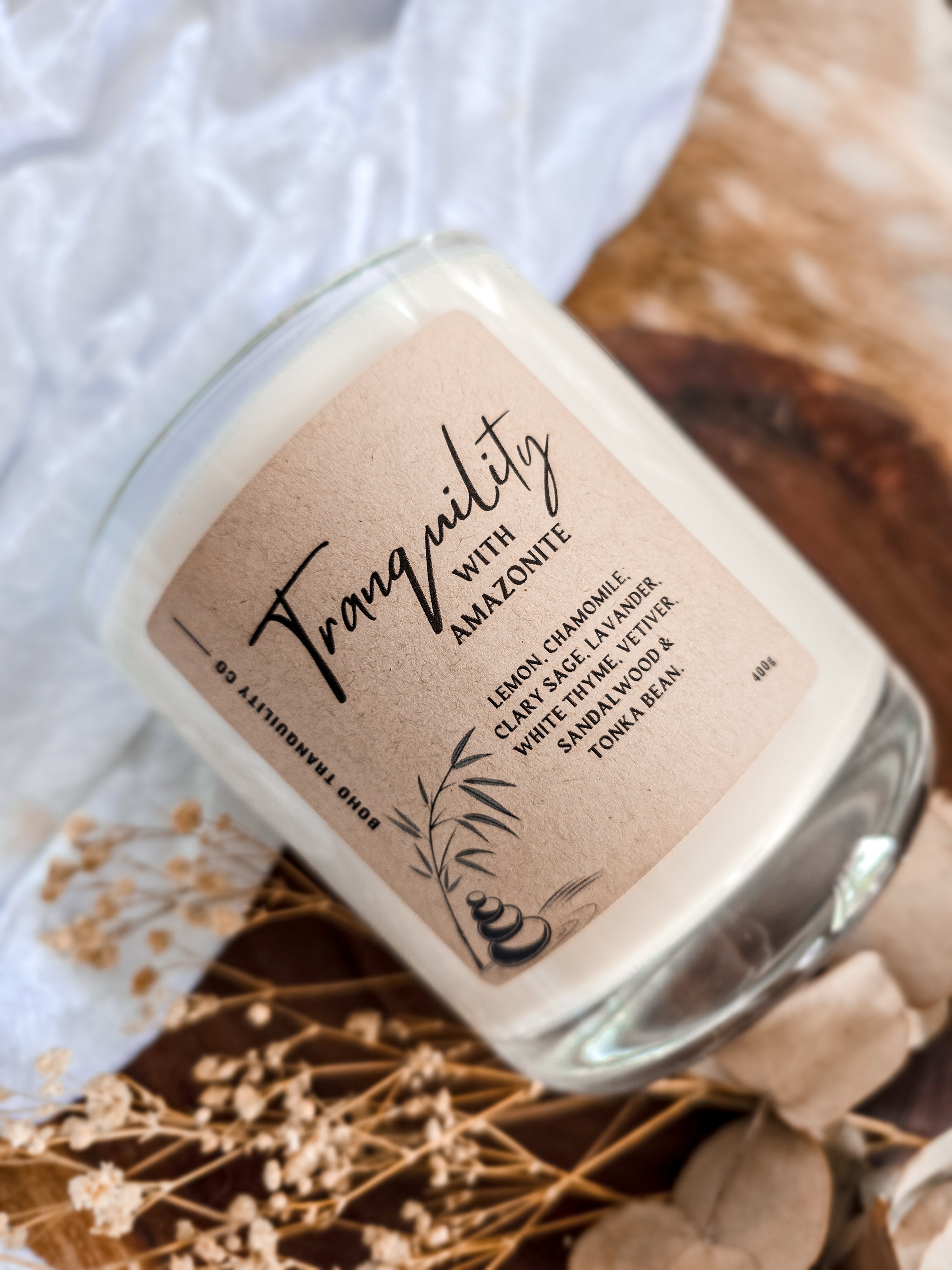 TRANQUILITY WITH AMAZONITE CRYSTAL CANDLE