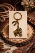WESTERN KEYCHAIN - HORSE HEAD WITH HORSESHOE (RUSTIC)