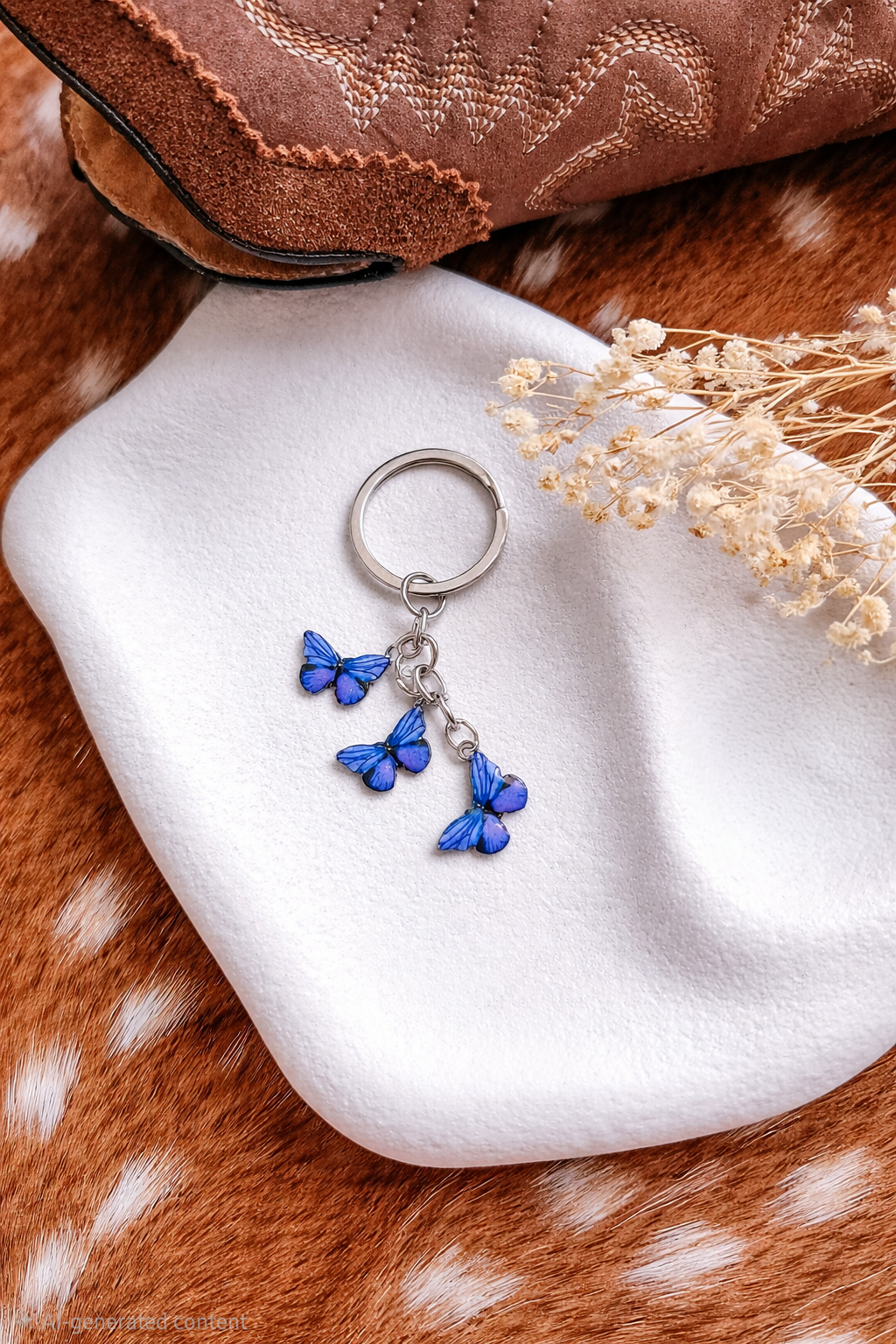 Butterfly Keychain (silver chain) - Purple