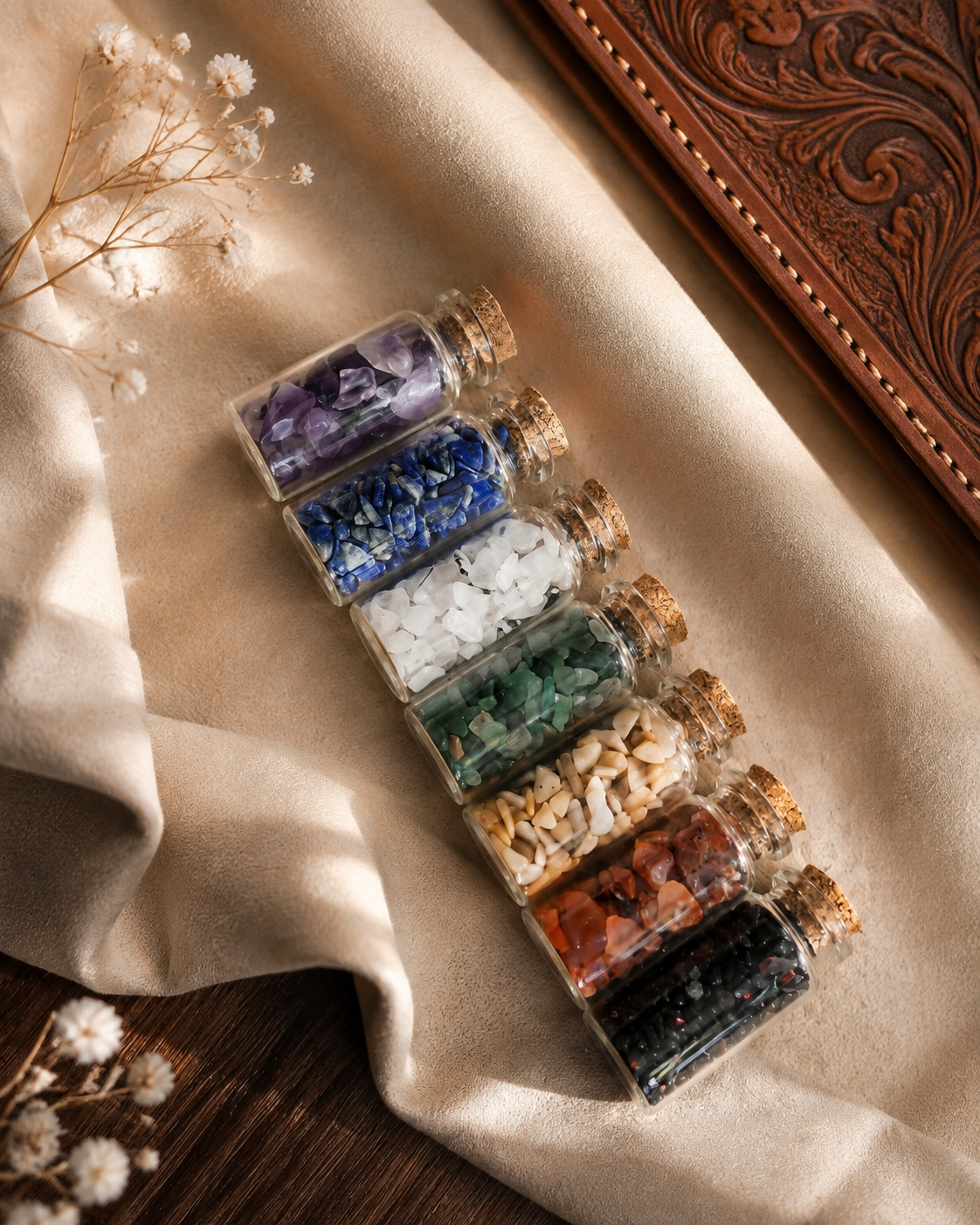 CHAKRA CRYSTAL CHIPS BOTTLE - 7 BOTTLE SET