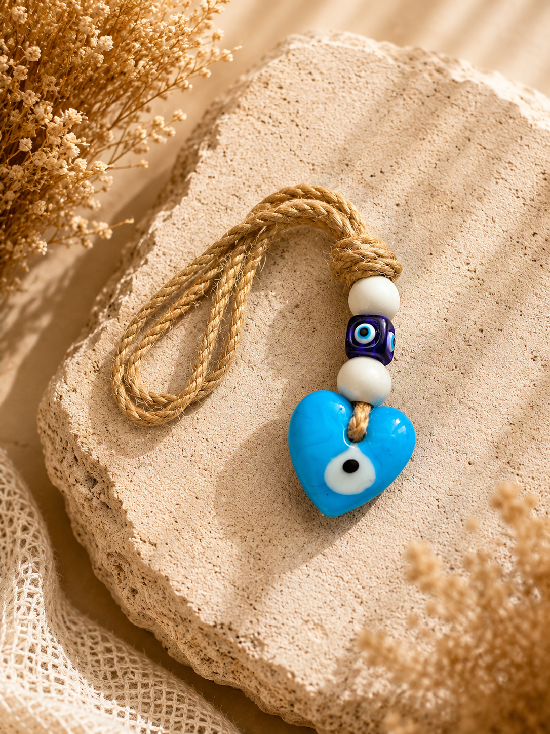 HEART SHAPED EVIL EYE HANGING ORNAMENT - SKY BLUE