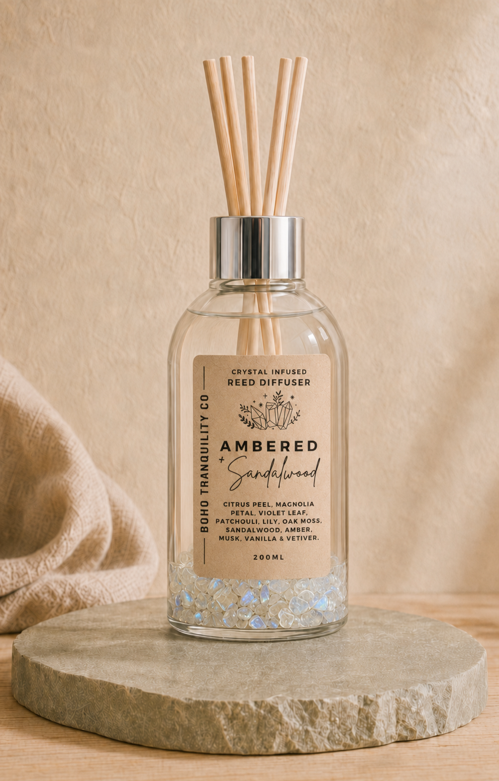 CRYSTAL INFUSED REED DIFFUSER 200mL - RAINBOW MOONSTONE