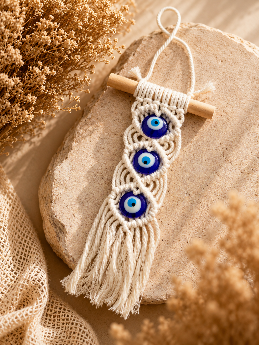 MACRAME EVIL EYE DECORATIVE HANGING ORNAMENT