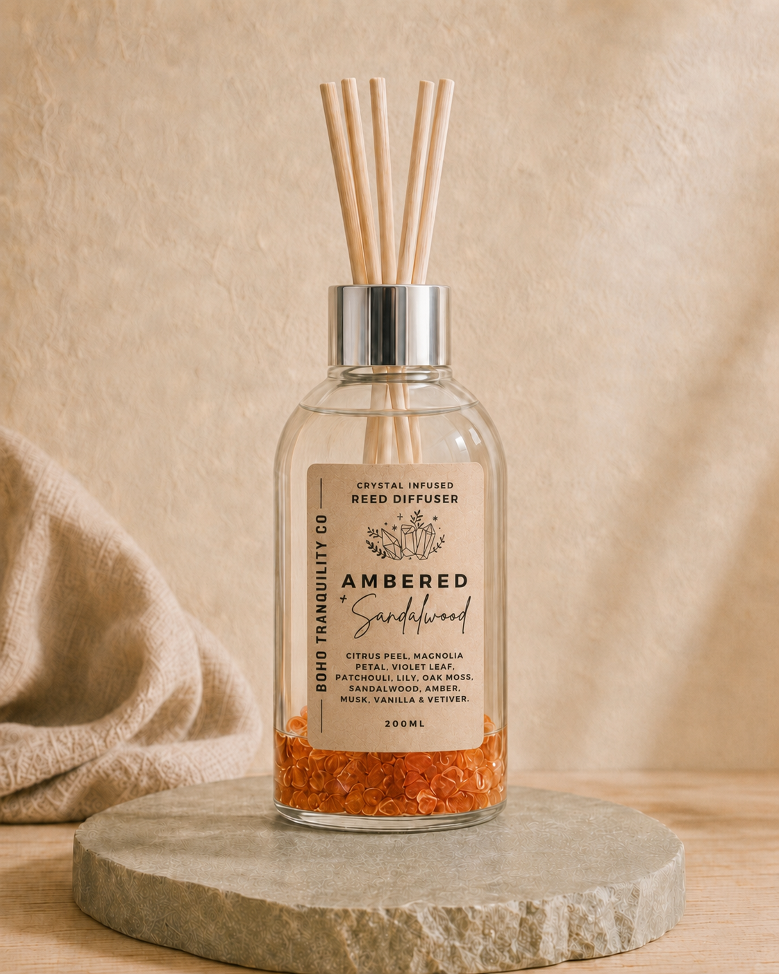 CRYSTAL INFUSED REED DIFFUSER 200mL - CARNELIAN