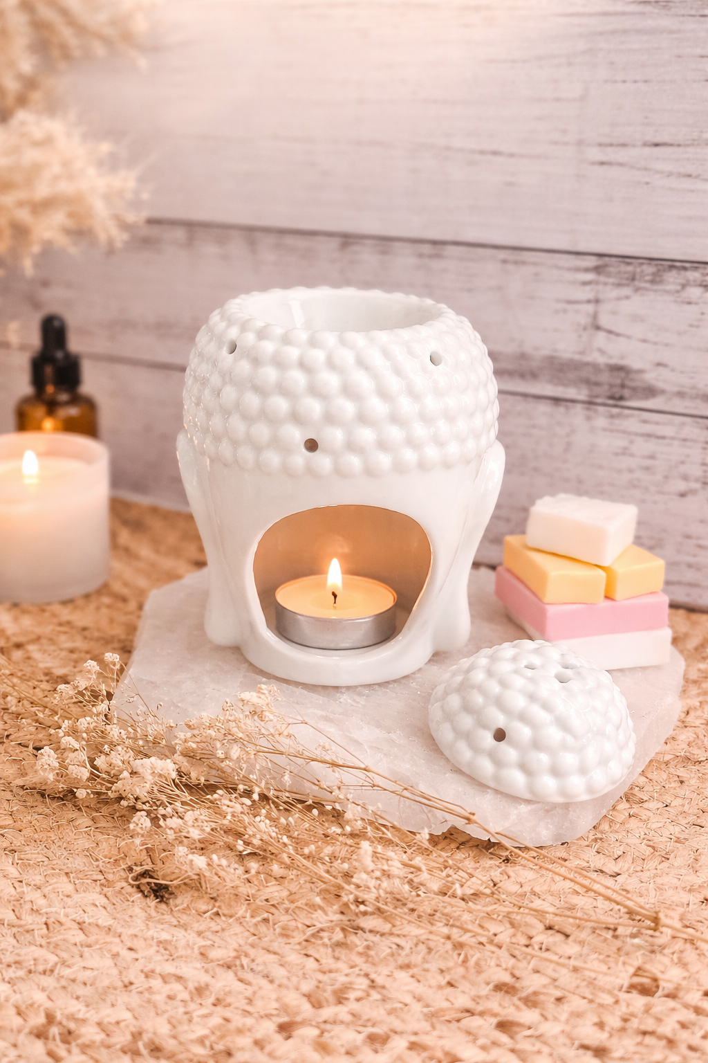 BUDDHA HEAD TEALIGHT WAX MELT WARMER (WHITE)