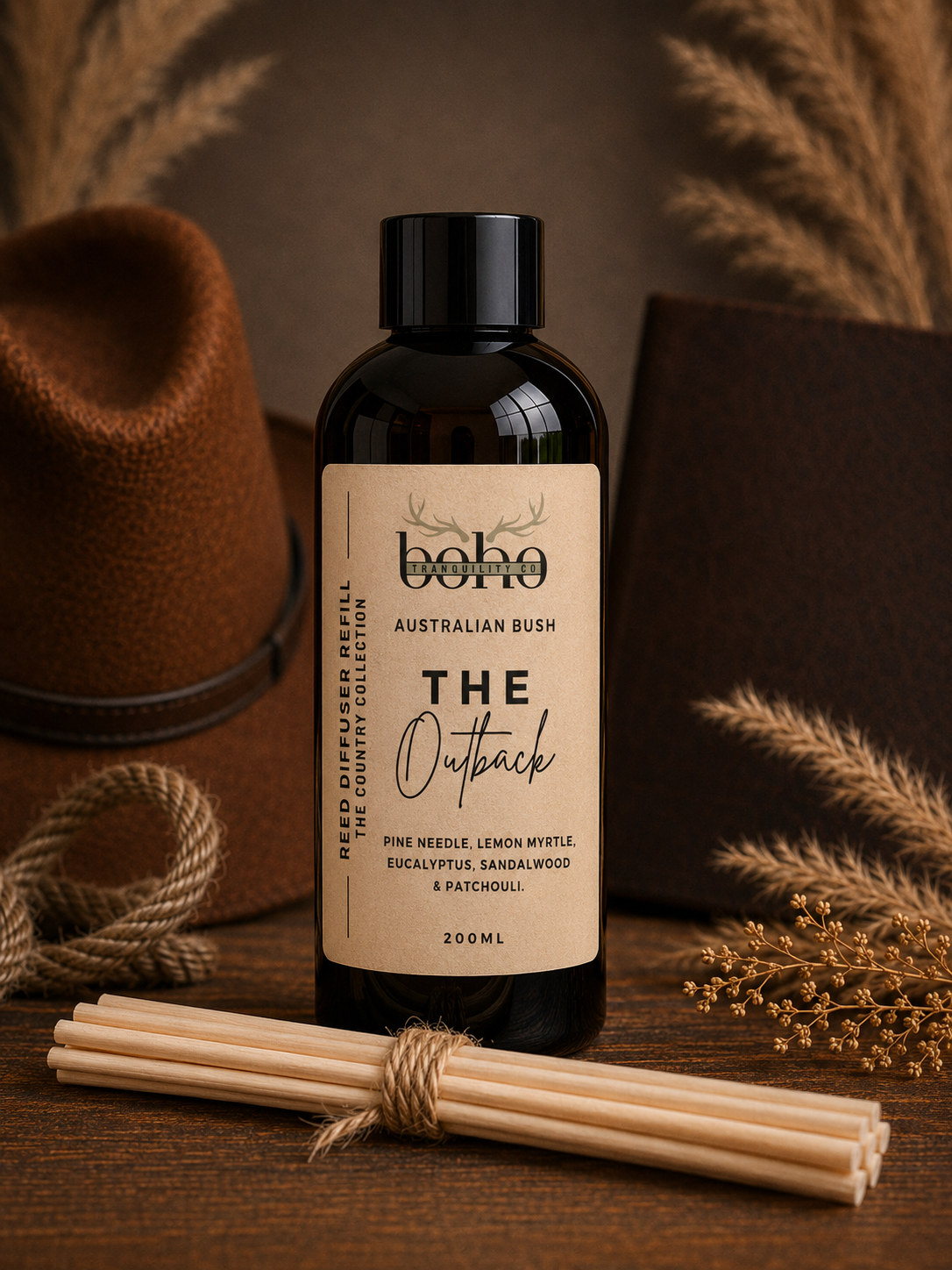 THE COUNTRY COLLECTION: THE OUTBACK - REED DIFFUSER REFILL BOTTLE 200mL (with FREE pack of reeds)