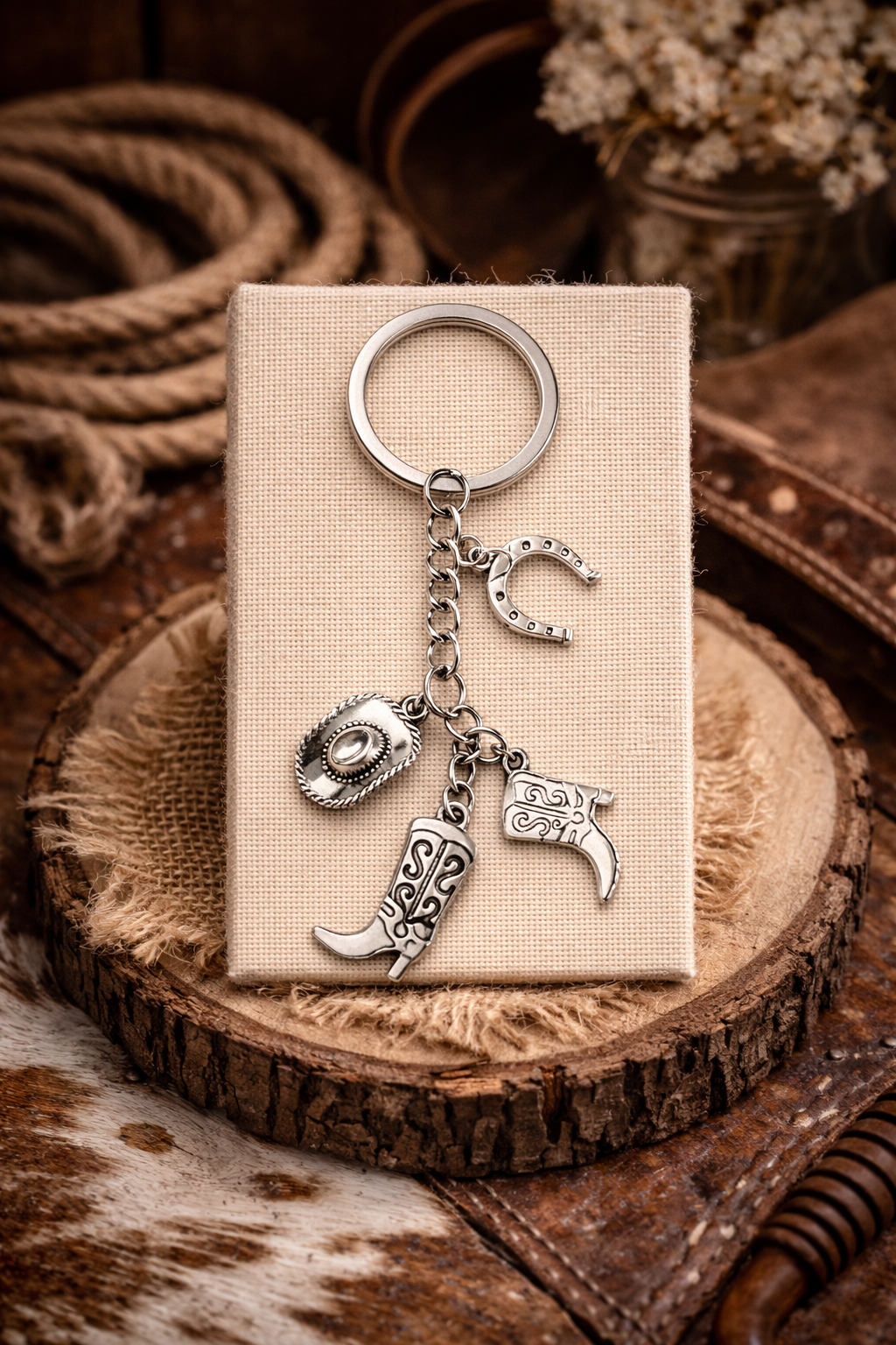 WESTERN KEYCHAIN - HAT, BOOTS & HORSE SHOE (SILVER)