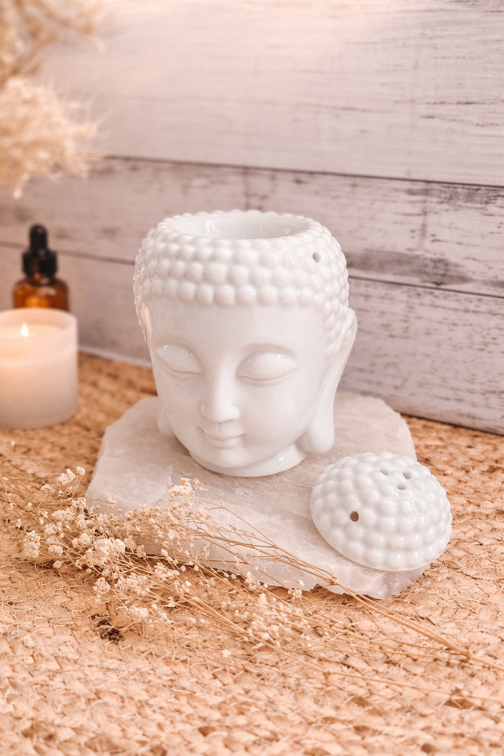 BUDDHA HEAD TEALIGHT WAX MELT WARMER (WHITE)