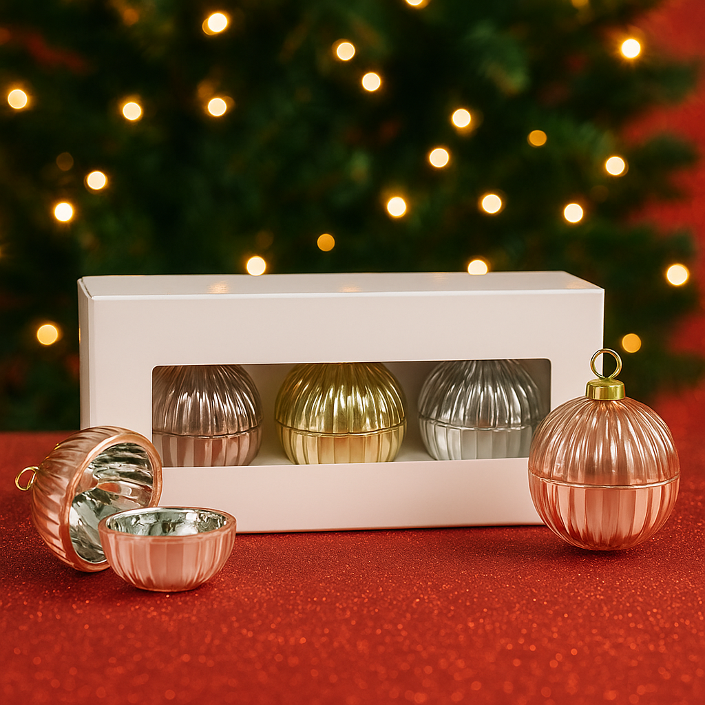 CHRISTMAS MINI BAUBLE SCENTED CANDLE - TRIO (box set)